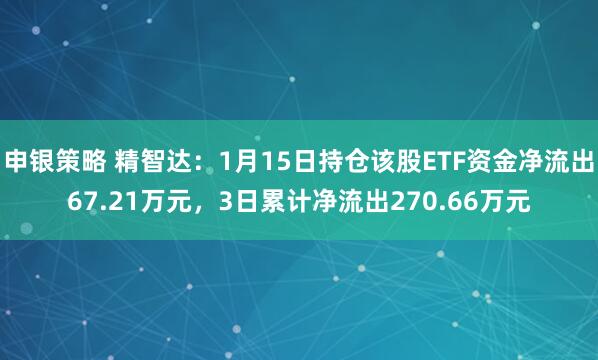 申银策略 精智达：1月15日持仓该股ETF资金净流出67.21万元，3日累计净流出270.66万元