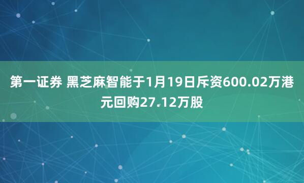 第一证券 黑芝麻智能于1月19日斥资600.02万港元回购27.12万股