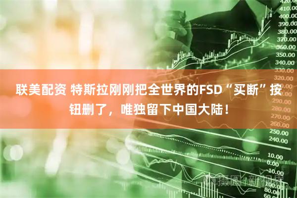 联美配资 特斯拉刚刚把全世界的FSD“买断”按钮删了,唯独留下中国大陆!
